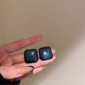 Blue sandstone cabochon stud earrings